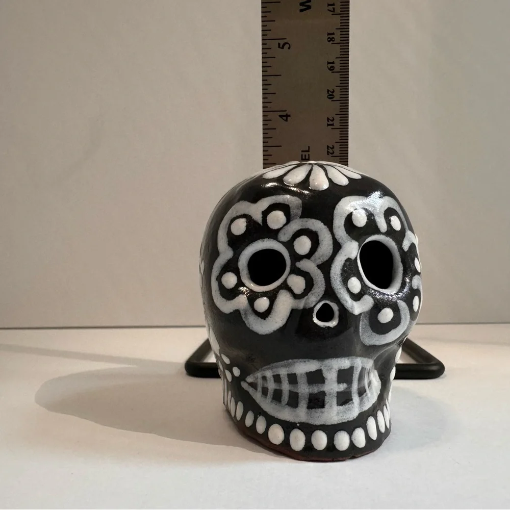 Talavera Salazar Calavera Skull 3.5” Ceramic Black White NWOT